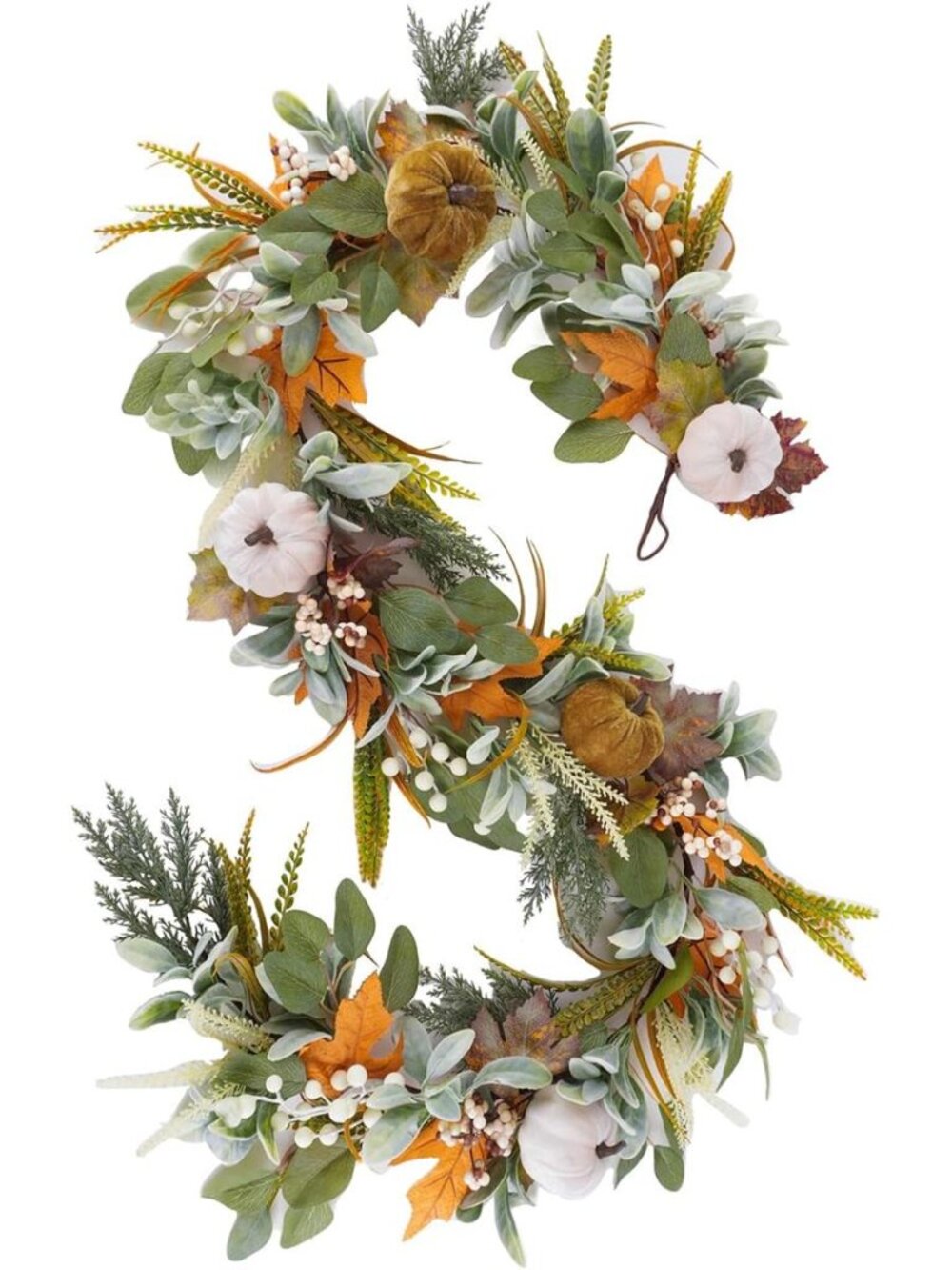Fall Garland for Mantle with Velvet Pumpkin